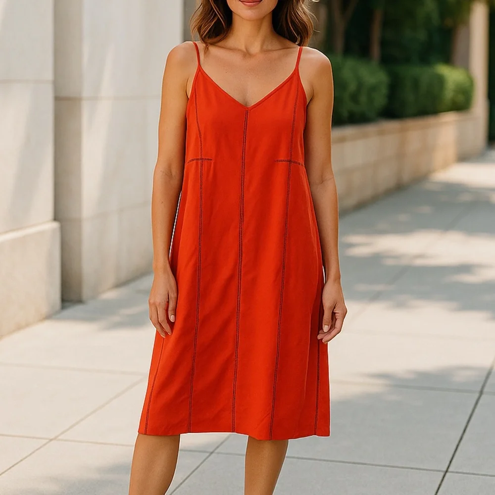 Banana Republic Aline Fitted‎ Linen Dress Sz 8 Red Pencil summer Feminine Lolita